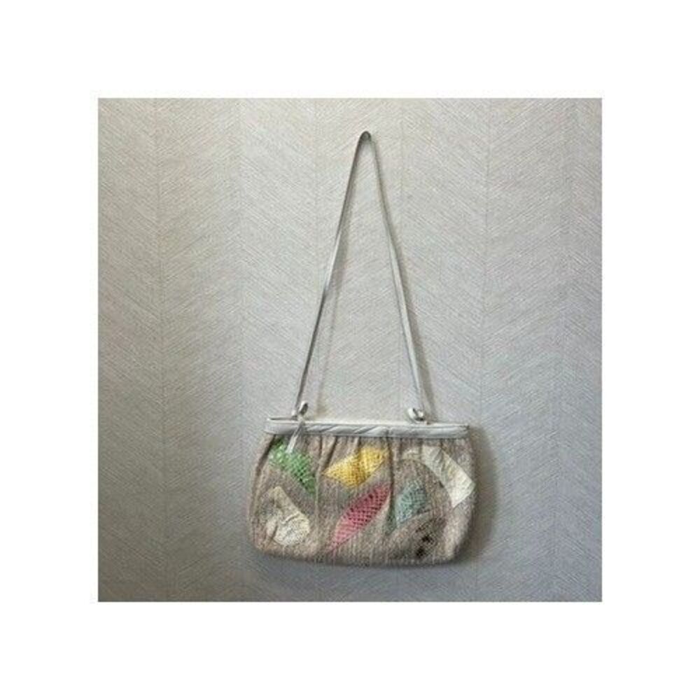 Palizzie 80s Tweed Patchwork Snakeskin Shoulder Bag Clutch Beige Womens Small